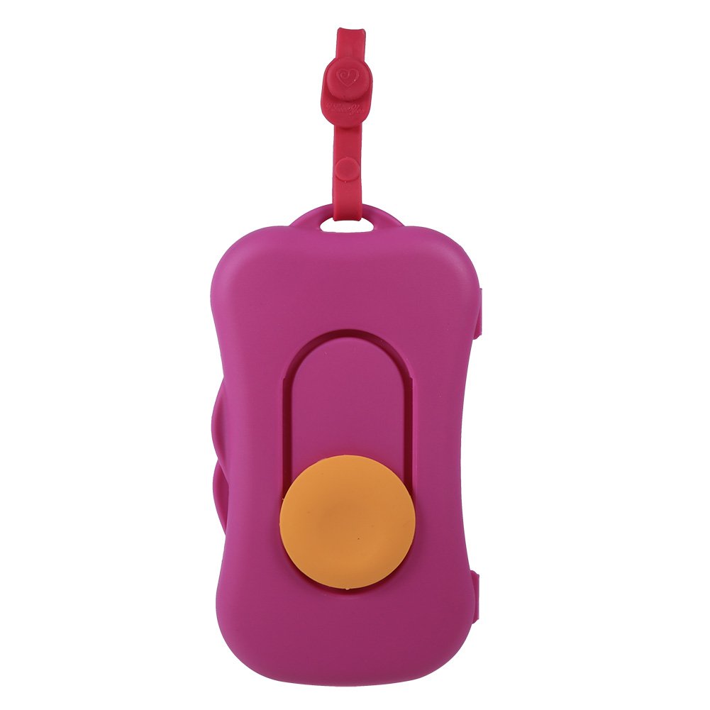 Portable Baby Wet Wipe Dispenser for Stroller, Reusable Travel Wipes Case, Rose Red Box with Yellow Button, 22.2 x 12.5 x 4.1 cm