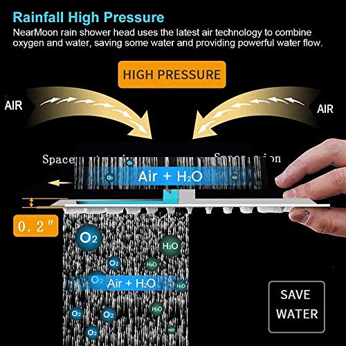 Alta Presión Montaje Fijo de Cabeza de Ducha de lluvia-16 Pulgadas/40cm Gran Cuadrada 304 de Acero Inoxidable Ducha de Spray - 1/2'' Conector, Rotación de 360 Grados-con Boquilla de Silicona- Ultra Fino Ahorro de Agua Regaderas Fijas para Baño Gigante Piso Individual-RabbitStorm
