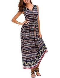 DGMYG - Vestido largo para mujer, sin mangas, diseño floral, bohemio