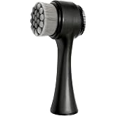 2-in-1 Facial Cleansing Brush, Dual-Sided Exfoliating Face Scrubber with Silicone &amp; Bamboo Charcoal Fiber for Deep Pore Cleaning, Massage, and Daily Skin Care (Black, Boxed) 
