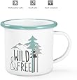 Enamel Camping Coffee Mug, Ideal for Camping Picnics Tea Cup with Green Rim (12 Ounces)