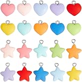 SUNNYCLUE 80Pcs Resin Star Charms Heart Shaped Charm Cute Small Opaque Multicolor Valentines Love Hearts Pentagram Pendants for Jewelry Making Earrings Necklace Keychains DIY Crafting Mothers Gifts