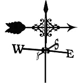Metal Weather Vane Black Wind Vanes Indicator Wind Measuring Tool Weathervane Roof Mount for Gardens Outside Farmhouse Farm Barn Sheds Patio Decorations
