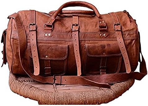 Leather Vintage Trim Travel Duffel Bag Unisex Gym Sports Weekender Overnight Bag