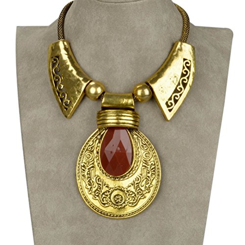 Statement Necklace, SUMAJU Bib Collar Statement Necklace Pendant Vintage Lucite Carved Teardrop