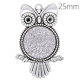 20pcs- Antique Silver Plated Owl Pendant Trays with 25mm Round Blank Bezels