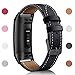 Mornex Leather Band Compatible with Fitbit Charge 3/ Charge 4, Replacement Genuine Leather Bands for Women Men(Black-Black Buckle)
