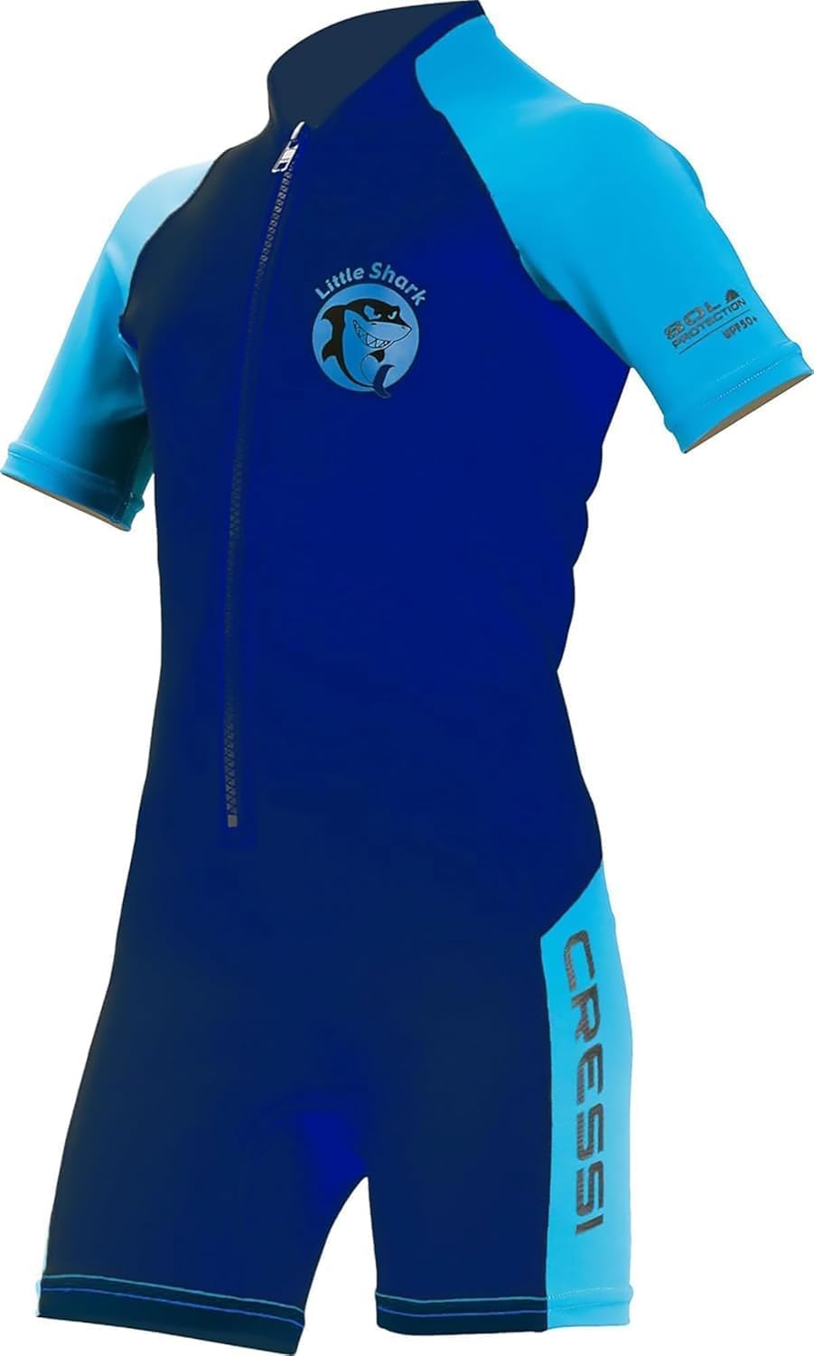 Cressi Little Shark Shorty Wetsuit - High-Stretch Neoprene for Kids Wetsuit - Short-Sleeve Swim Suit - Neoprene Swimsuit - Dark Blue/Light Blue - 7/8 Years