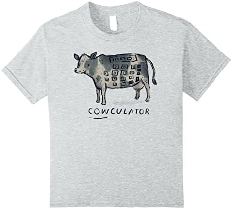 Kids cowculator cow T-shirt. cow pun shirt, calculator shirt 12 Heather Grey