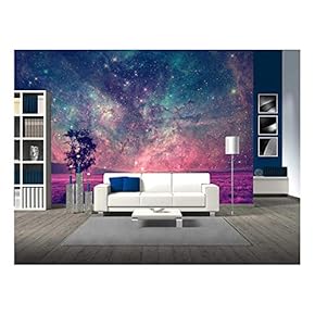 Red Alien Landscape with Alone Tree Silhouette in Purple Field - Removable Wall Mural | Self-Adhesive Large Wallpaper - 66x96 inches