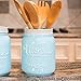Wide Mouth Mason Utensil Holder - Large Ceramic Kitchen Utensil Holder - Rustic Farmhouse Caddy Organizer For Cooking Utensils, Spatula, Accessories - Beautiful Farm House Countertop Crock Decor
