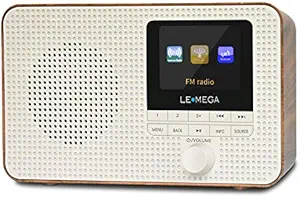 LEMEGA IR1 Portable WiFi Internet Radio, FM Digital Radio w/Bluetooth, Dual Alarm Clock, Sleep/Snooze Timer, 40 Pre-Sets, Headphones, Color Display, Rechargeable Battery or Mains Powered - Walnut
