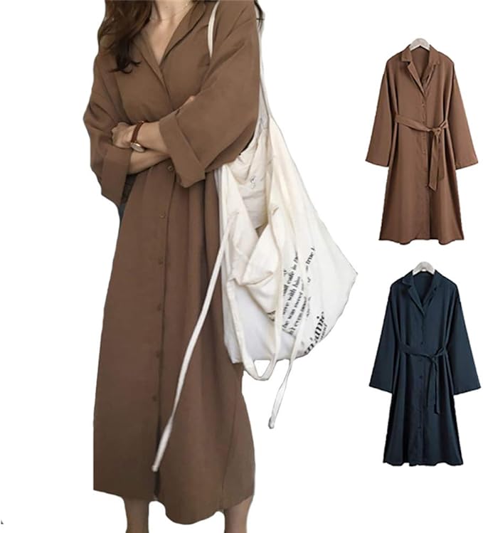 Amazon ロングトレンチコート シャツワンピ 2wayマキシ丈 シャツ