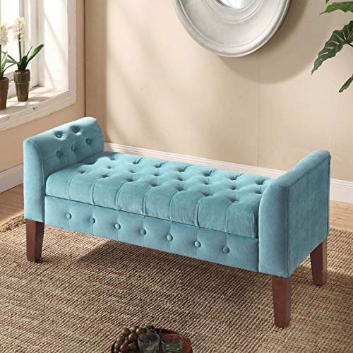 HomePop Velvet Tufted Storage Bench Settee with Hinged Lid, Deep Navy