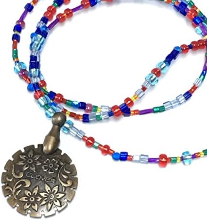 Beaded Thread Cutter, Cross Stitch, Quilting, Stitching - Blue and Red Bead Mix, Clover Cutter