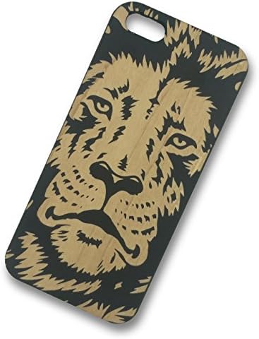 WDPKR Black Painted Wooden iPhone 5/5s Case - Real Wood Unique and Protective Phone Cases - Natural Stylish Cover (Lion)