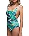Qpladlse Swimwear Women's One Piece Swimsuit Reversible Lace-Up Bathingsuit(FBA) (S, Green Leaves)