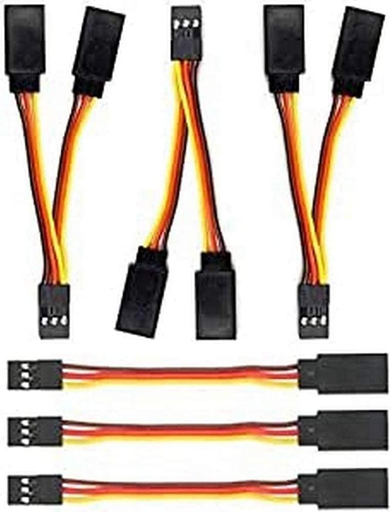 YUNIQUE GREEN-CLEAN-POWER - 6 Pieces Servo Extension Cable Y 1 to 2 | 75mm 3 Pin JR Male and Futaba Female | Compatible with RC Cars, Helicopters, Drones, Orange, Plastic