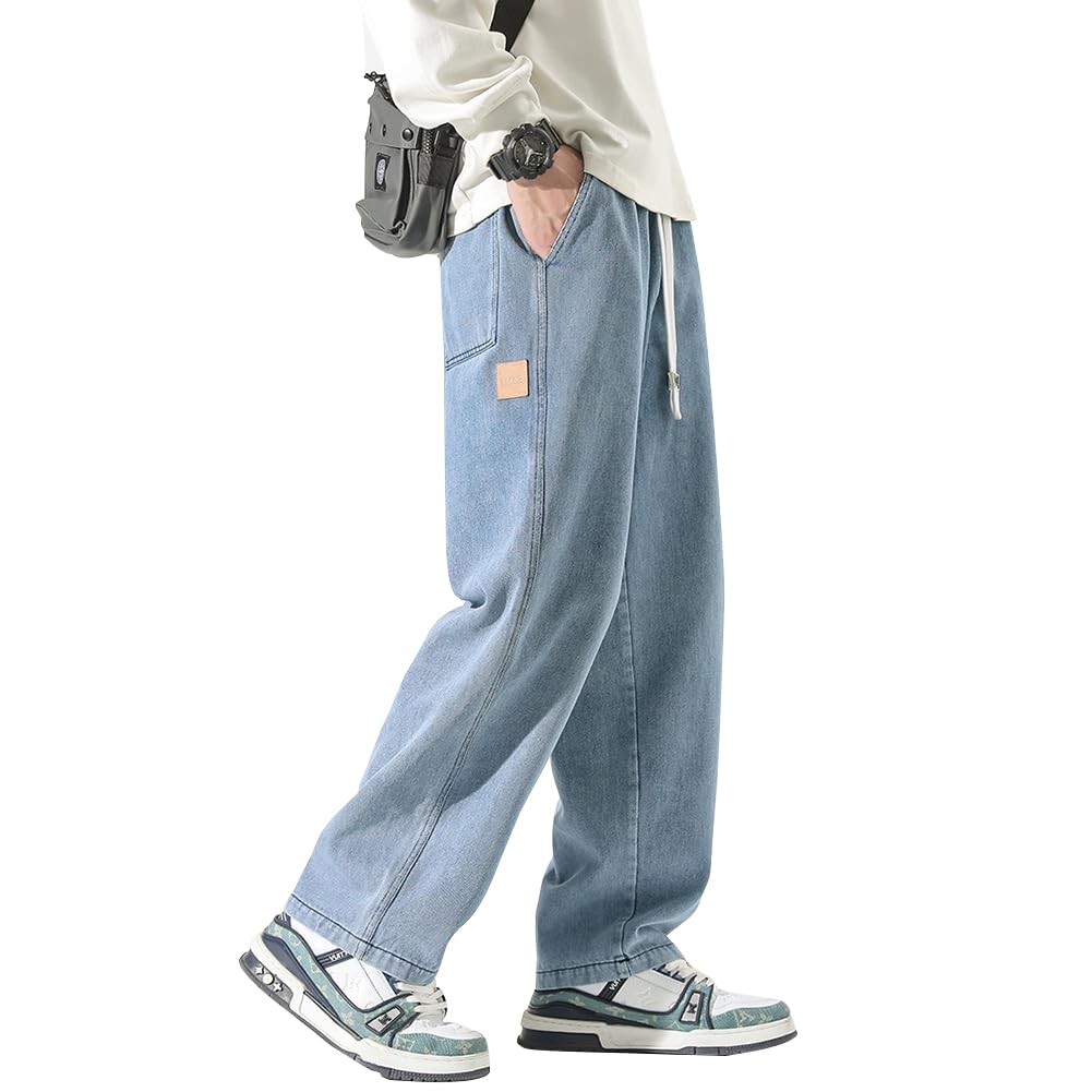 Olekei Men's Pants, Jeans, Long Pants, Wide Pants, Sarouel Pants, Relaxed Pants, Gaucho Pants, Spring, Autumn and Winter Clothing, Solid, Adjustable Drawstring, Popular, Comfortable, Loose, Large