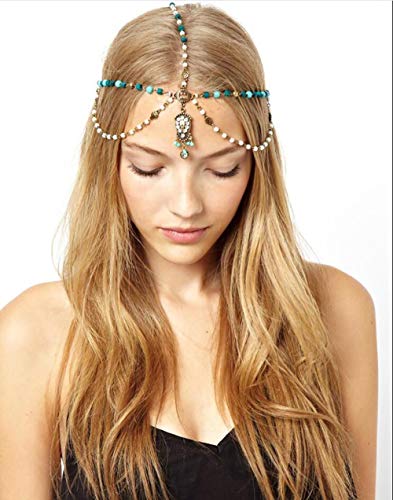Chargances Women Halloween Head Chain Goddess Head Chain Hair Jewelry Matha Patti Prom Wedding Gem Tikka Bridal Headdress Bohemia Headband Fashion Forehead Jewelry for Women and Girls - Thumbnail 4