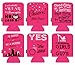 Can Beer Cooler - Pack of 6 Cans Drink Beverage Soda Bottle Ice Cold Coolie Insulator - Hen Bachelorette Party Funny Joke Gag Gift Set - Pink