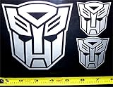 Transformers - Autobot Set of 3 HQ Single Color Silver Vinyl Sticker Decals