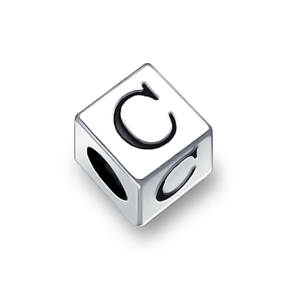 Bling Jewelry Block Letter C Alphabet Initial Charm Bead For Women For Teen .925 Sterling Silver For European Bracelet