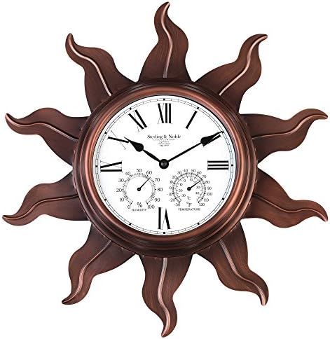 This handsomely oversized Metal Sun Outdoor Wall Clock with Copper Finish