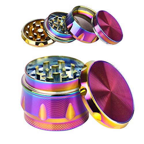 iRainy G2 Pro 2.3 Inch Spice Herb Grinder 4 Pieces with Pollen Catcher (Dazzy Multicolor)