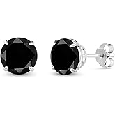 Gem Stone King 2.20 Ct Round Black AAA Diamond 18K White Gold Stud Earrings For Women Men