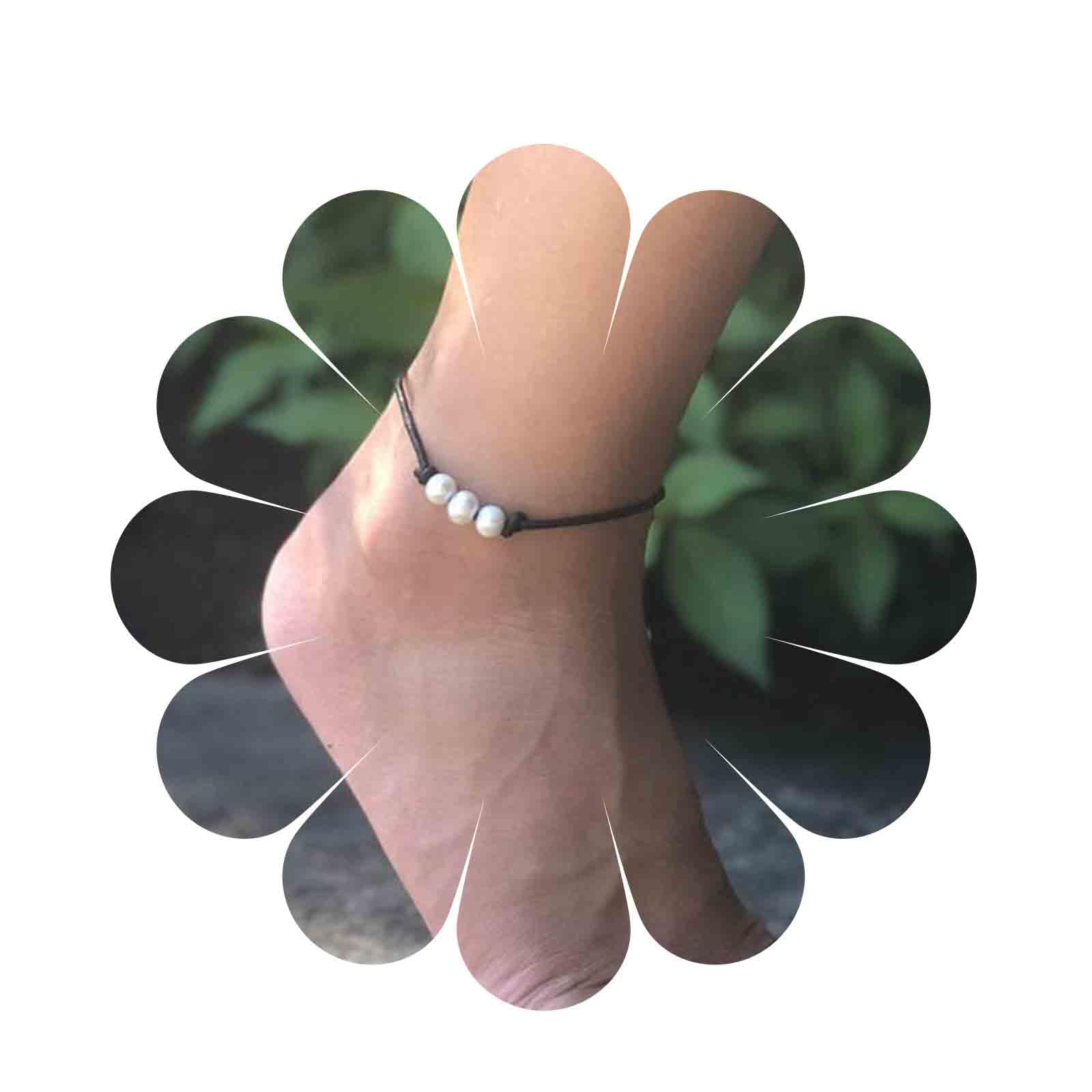 Anicira Boho Pearl Anklet Black Hand Woven Ankle Single Layer Anklet Bracelets Summer Anklets Ball Foot Chain Beach Foot Accessories Wedding Foot Ornament Jewelry for Women and Girls Gifts