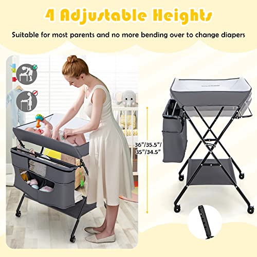 Costzon Portable Baby Changing Table, Height Adjustable Mobile Nursery