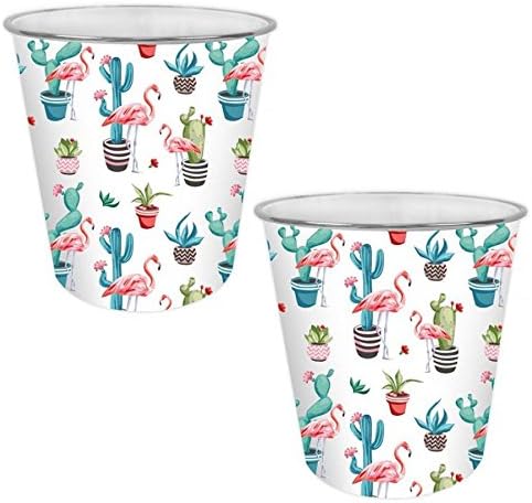 YoL Pack of 2 Colourful Design Waste Paper Bin Cute Home Office Plastic Basket Dustbin - Flamingo