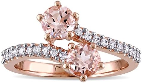 Round Cut Morganit & Diamond 14k Rose Gold Over .925 Sterling Silver Two Stone Engagement Ring For Women (12.5)