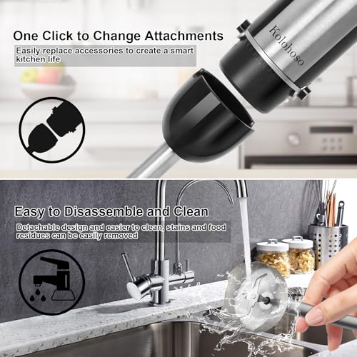Kolohoso 1500W Hand Blender, 4 in 1 Professional Multifunctional Mixer with 20 Speeds and Turbo, 304 Stainless Steel, Whisk, Chopper 500 ml and Measuring Cup 600 ml, for Smoothie Soups Sauces, BPA Free