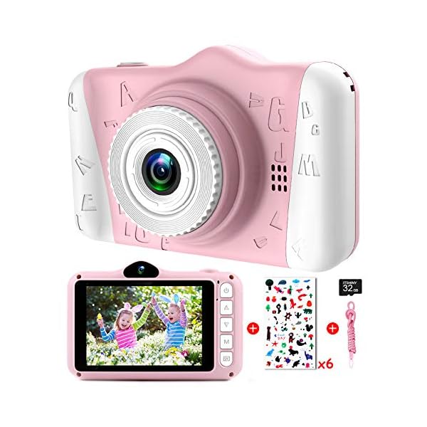 Kinderkamera - Digitalkamera, mit 3,5-Zoll-Großbildschirm 1080P HD 12MP Eingebaute 32GB SD-Karte USB Wiederaufladbare Selfie Kamera für 3-10 Jahre Alter Mädchen Geburtstag Kinder Spielzeug, Rosa
