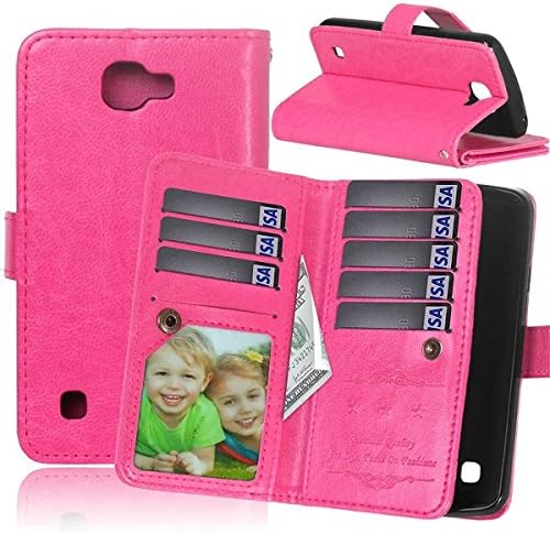 LG Ultimate 2 Case LG L41C Ultimate 2 Wallet Case,Bat King [Multi Card Wallet] Premium Magnetic PU Leather Wallet with Built-in 9 Card Slots Folio Flip Case for LG L41C Ultimate 2(Hot Pink)