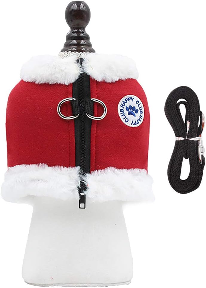 Pet Chest Harness Warm Winter Plus Velvet Vest Small And Medium Dog Leash Red-M