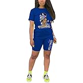 PINSV Women's 2 Piece Outfits Summer Printing Bodycon Short Pants Workout Sets