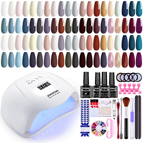 JEWHITENY 43 Pcs gel nail polish set with U V light,40 colours of gel nail polish with a base coat，glossy top coat and a matte top coat，the color matches the four seasons, it is the ideal holiday gift for women
