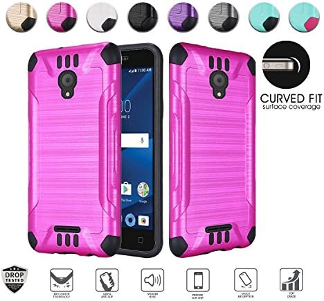 Alcatel idealXcite Case (Xcite Version Only), Alcatel CameoX case, Heavy Duty Metallic Brushed Slim Hybrid Shock Proof Dual Layer Armor Defender Protective Phone Case Cover Accessories (Hot Pink)