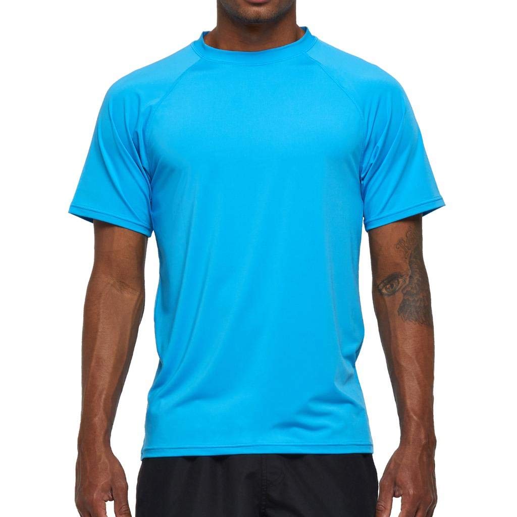 Arcweg Rash Guard Men Short Sleeves Shirt UPF 50+ Elastic Rash Vest Loose Fit Swimming Top Quick Drying Running Vest Sports Top 4XL(UK) Light Blue