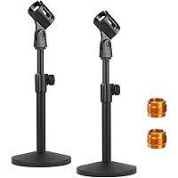 YOUEON 2 Pcs Microphone Stand Desktop, Adjustable Table Mic Stand with Mic Clip and 5/8" Male to 3/8" Female Screw Adapter, H