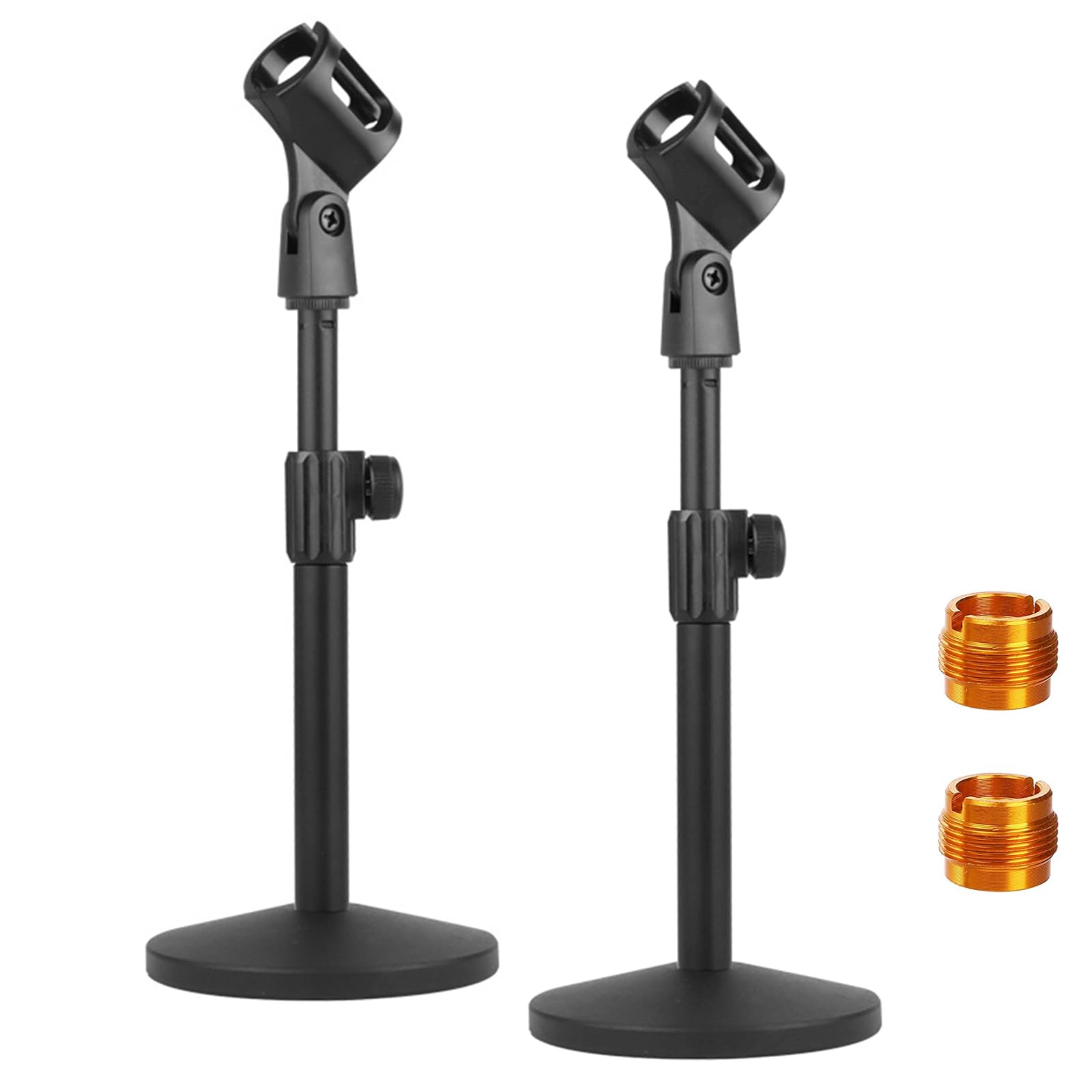 YOUEON 2 Pcs Microphone Stand Desktop, Adjustable Table Mic Stand with Mic Clip and 5/8" Male to 3/8" Female Screw Adapter, Heavy Base for Snowball, Spark & More