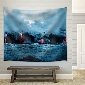 Nature Scenery of Volcanic Eruption with Lava and Smoke - Fabric Wall Tapestry Home Decor - 51x60 inches