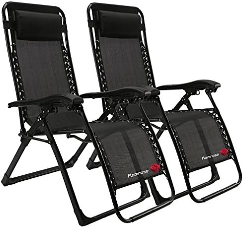 FLAMROSE Patio Chairs with Pillow Zero Gravity Lounge Chair Beach Outdoor Lawn Recliners Black (Case of 2)