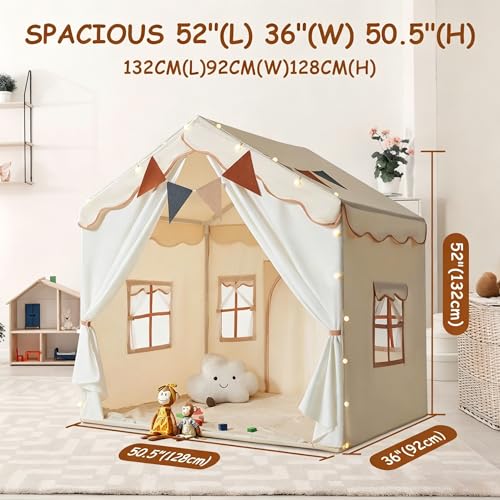 STANEW Large Dome Tent, Foldable Camping Tent Indoor Outdoor, Contain Star Light, Flag, padded mats, Outdoor Shelter 132 * 92 * 128cm -Cream
