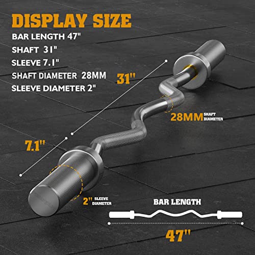 FEIERDUN Olympic EZ Curl Bar 47" Weightlifting Curling Barbell