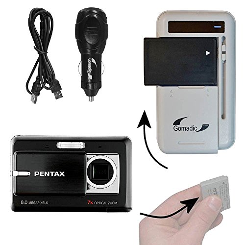 Gomadic Portable External Battery Charging Kit suitable for the Pentax Optio Z10 Includes Wall, Car and USB Charge Options