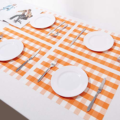 DOLOPL Fall Buffalo Check Placemats Orange and White Buffalo Plaid